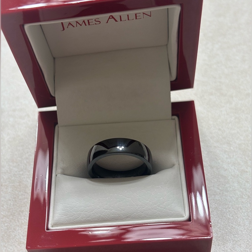 Men’s Size 8 Black Titanium High Polish Finished 6mm Domed Comfort Fit Ring